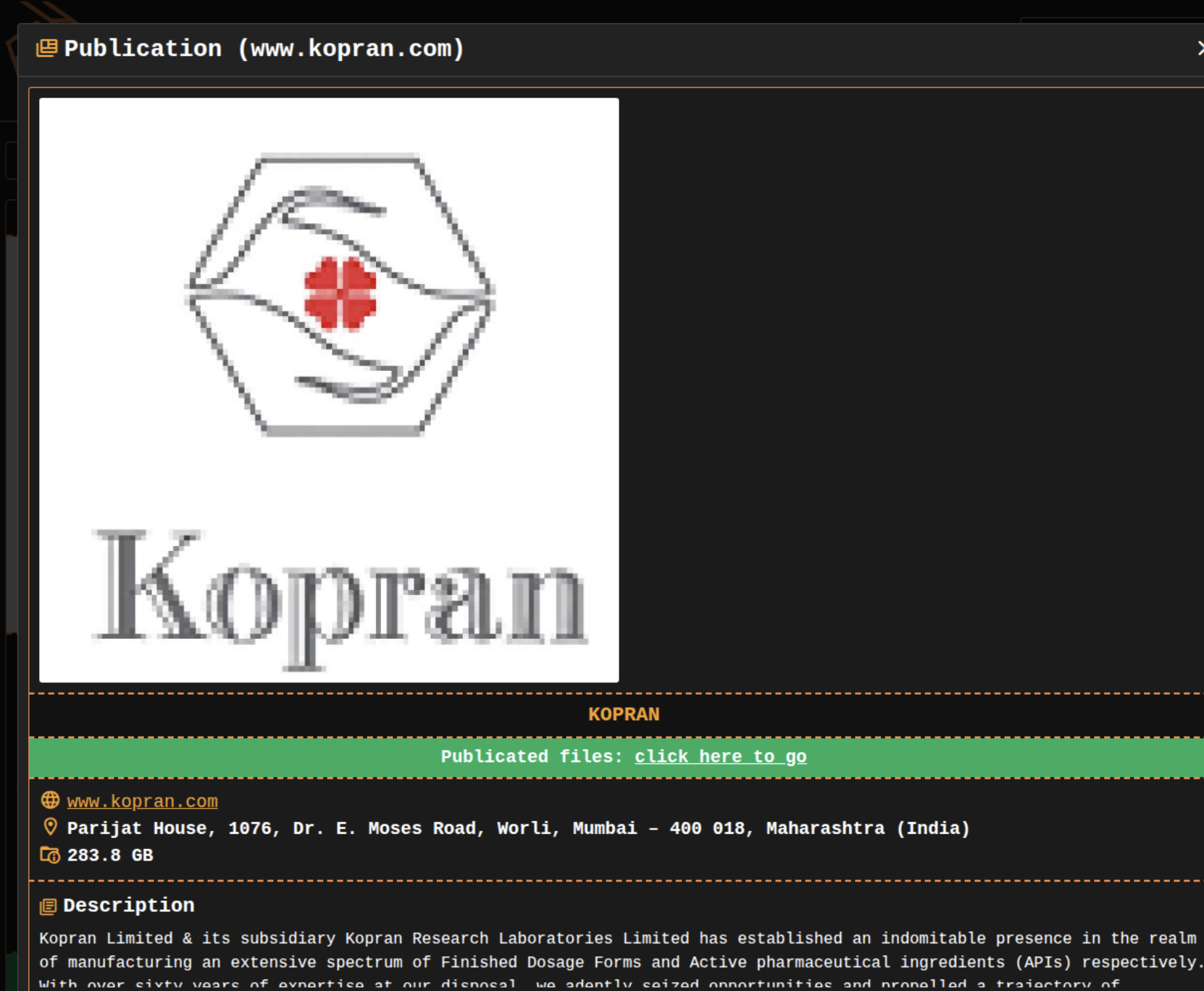Evidence screenshot for Kopran Limited