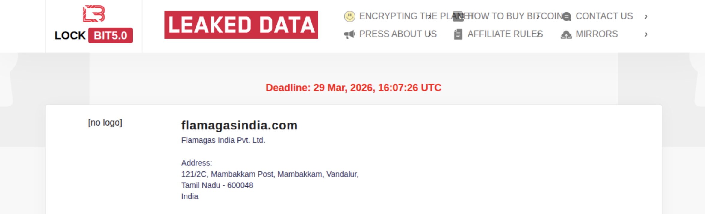 Evidence screenshot for Flamagas India Pvt. Ltd