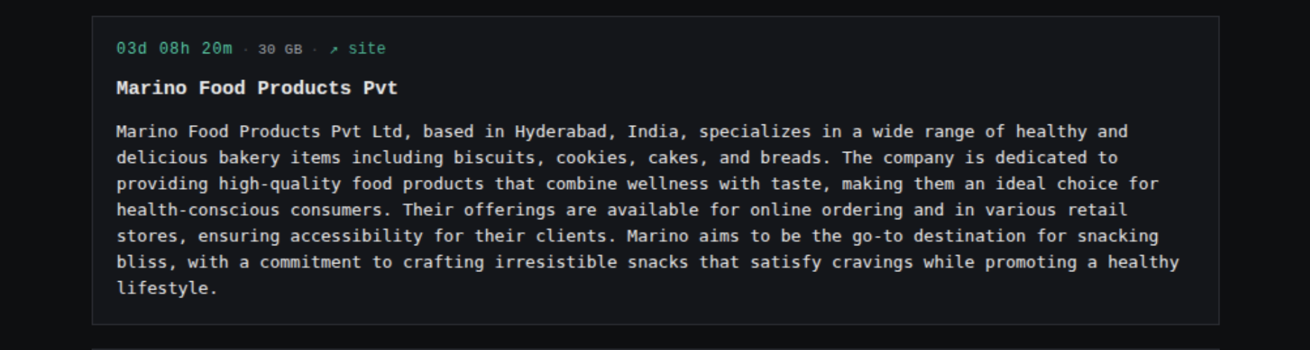 Evidence screenshot for Marino Food Products Pvt Ltd