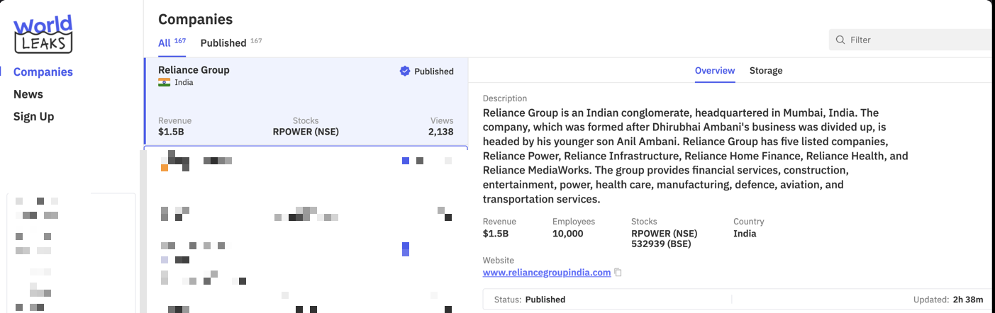 Evidence screenshot for Reliance Group